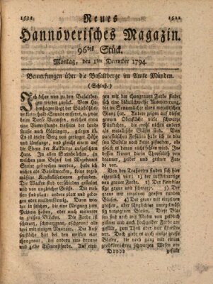 Neues hannoversches Magazin (Hannoversche Anzeigen) Montag 1. Dezember 1794