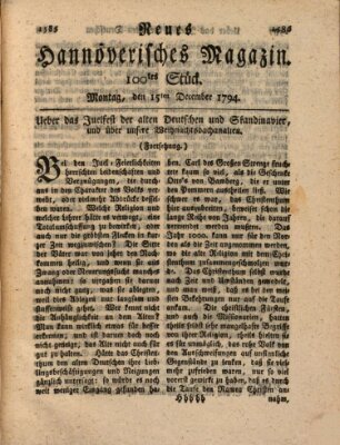 Neues hannoversches Magazin (Hannoversche Anzeigen) Montag 15. Dezember 1794