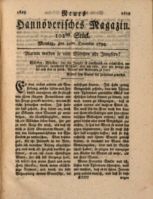 Neues hannoversches Magazin (Hannoversche Anzeigen) Montag 22. Dezember 1794