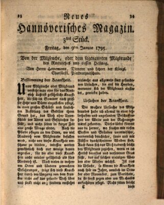 Neues hannoversches Magazin (Hannoversche Anzeigen) Freitag 9. Januar 1795