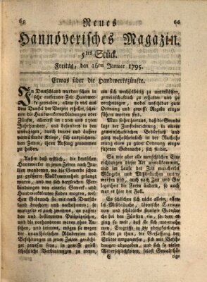 Neues hannoversches Magazin (Hannoversche Anzeigen) Freitag 16. Januar 1795