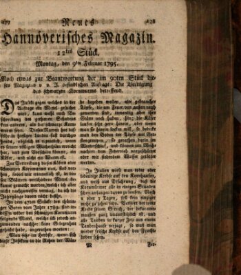 Neues hannoversches Magazin (Hannoversche Anzeigen) Montag 9. Februar 1795