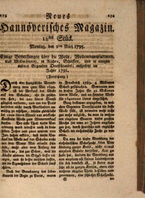 Neues hannoversches Magazin (Hannoversche Anzeigen) Montag 2. März 1795