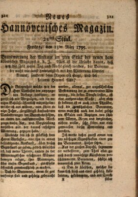 Neues hannoversches Magazin (Hannoversche Anzeigen) Freitag 13. März 1795