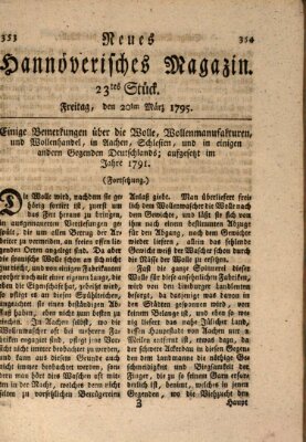 Neues hannoversches Magazin (Hannoversche Anzeigen) Freitag 20. März 1795