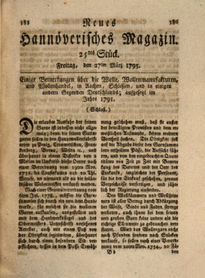 Neues hannoversches Magazin (Hannoversche Anzeigen) Freitag 27. März 1795