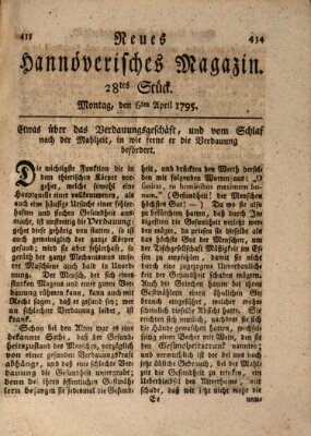 Neues hannoversches Magazin (Hannoversche Anzeigen) Montag 6. April 1795