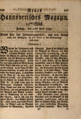 Neues hannoversches Magazin (Hannoversche Anzeigen) Freitag 10. April 1795