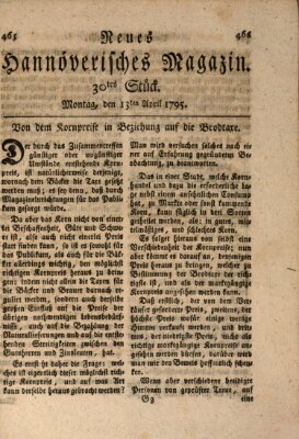 Neues hannoversches Magazin (Hannoversche Anzeigen) Montag 13. April 1795