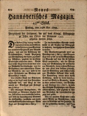 Neues hannoversches Magazin (Hannoversche Anzeigen) Freitag 29. Mai 1795