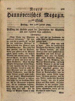 Neues hannoversches Magazin (Hannoversche Anzeigen) Freitag 10. Juli 1795