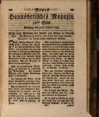 Neues hannoversches Magazin (Hannoversche Anzeigen) Montag 13. Juli 1795