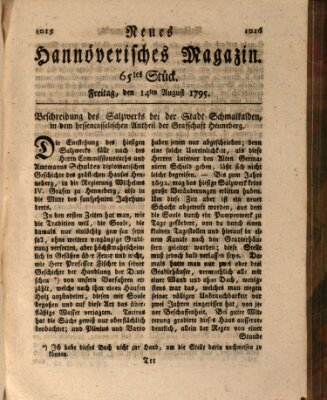 Neues hannoversches Magazin (Hannoversche Anzeigen) Freitag 14. August 1795