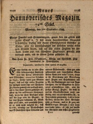 Neues hannoversches Magazin (Hannoversche Anzeigen) Montag 7. September 1795