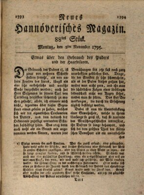 Neues hannoversches Magazin (Hannoversche Anzeigen) Montag 2. November 1795