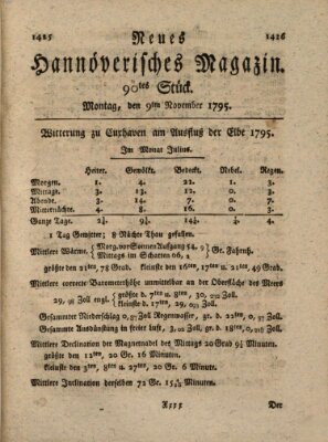 Neues hannoversches Magazin (Hannoversche Anzeigen) Montag 9. November 1795