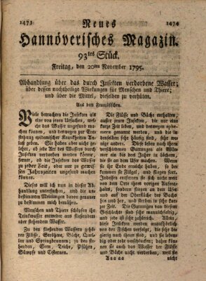 Neues hannoversches Magazin (Hannoversche Anzeigen) Freitag 20. November 1795