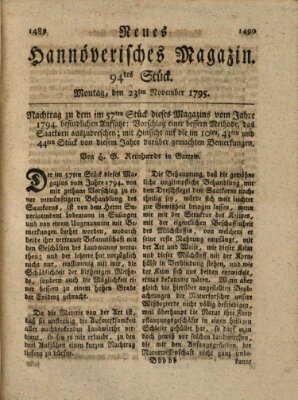 Neues hannoversches Magazin (Hannoversche Anzeigen) Montag 23. November 1795