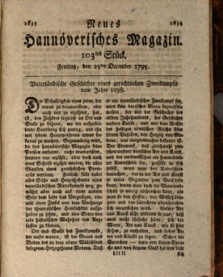 Neues hannoversches Magazin (Hannoversche Anzeigen) Freitag 25. Dezember 1795