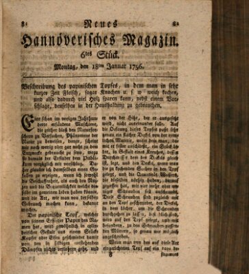 Neues hannoversches Magazin (Hannoversche Anzeigen) Montag 18. Januar 1796