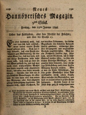 Neues hannoversches Magazin (Hannoversche Anzeigen) Freitag 29. Januar 1796