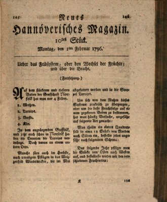 Neues hannoversches Magazin (Hannoversche Anzeigen) Montag 1. Februar 1796