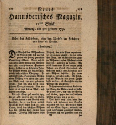 Neues hannoversches Magazin (Hannoversche Anzeigen) Montag 8. Februar 1796