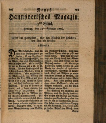 Neues hannoversches Magazin (Hannoversche Anzeigen) Freitag 12. Februar 1796