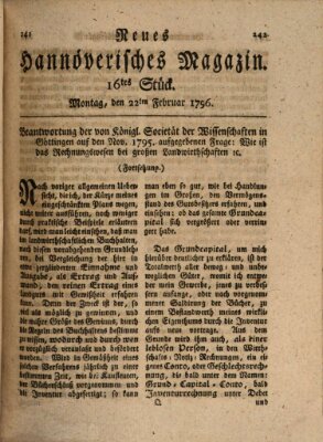 Neues hannoversches Magazin (Hannoversche Anzeigen) Montag 22. Februar 1796