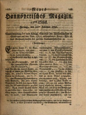 Neues hannoversches Magazin (Hannoversche Anzeigen) Freitag 26. Februar 1796