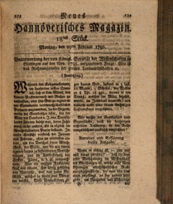 Neues hannoversches Magazin (Hannoversche Anzeigen) Montag 29. Februar 1796