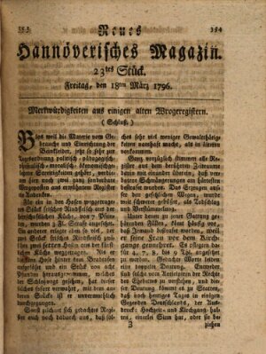 Neues hannoversches Magazin (Hannoversche Anzeigen) Freitag 18. März 1796