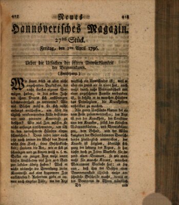 Neues hannoversches Magazin (Hannoversche Anzeigen) Freitag 1. April 1796