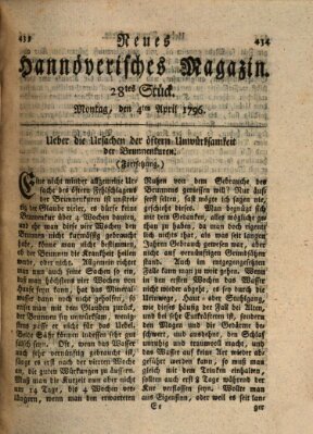 Neues hannoversches Magazin (Hannoversche Anzeigen) Montag 4. April 1796