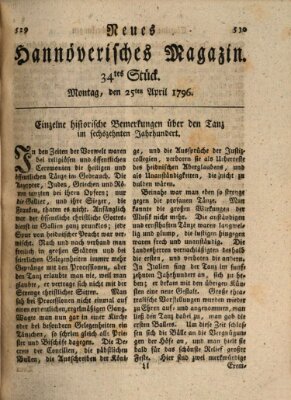 Neues hannoversches Magazin (Hannoversche Anzeigen) Montag 25. April 1796