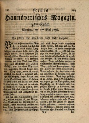 Neues hannoversches Magazin (Hannoversche Anzeigen) Montag 9. Mai 1796