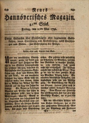 Neues hannoversches Magazin (Hannoversche Anzeigen) Freitag 20. Mai 1796