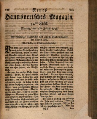 Neues hannoversches Magazin (Hannoversche Anzeigen) Montag 4. Juli 1796