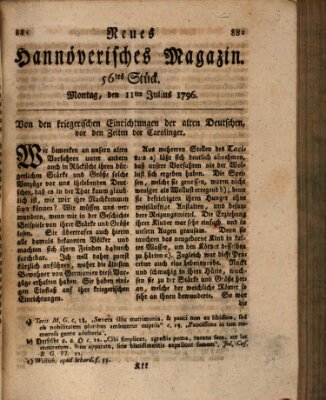 Neues hannoversches Magazin (Hannoversche Anzeigen) Montag 11. Juli 1796