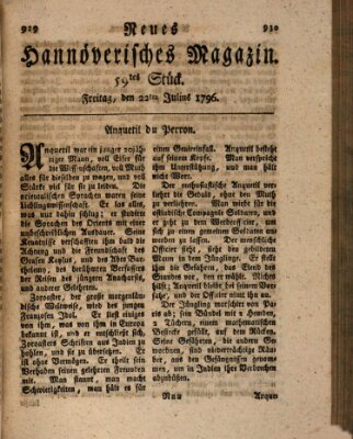 Neues hannoversches Magazin (Hannoversche Anzeigen) Freitag 22. Juli 1796