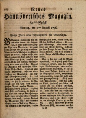 Neues hannoversches Magazin (Hannoversche Anzeigen) Montag 1. August 1796