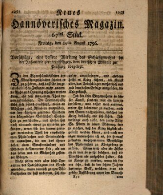 Neues hannoversches Magazin (Hannoversche Anzeigen) Freitag 19. August 1796