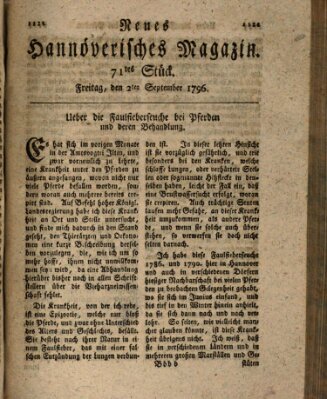 Neues hannoversches Magazin (Hannoversche Anzeigen) Freitag 2. September 1796