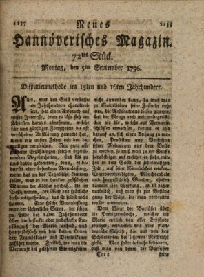 Neues hannoversches Magazin (Hannoversche Anzeigen) Montag 5. September 1796