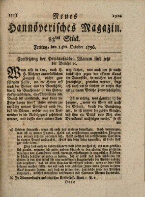 Neues hannoversches Magazin (Hannoversche Anzeigen) Freitag 14. Oktober 1796