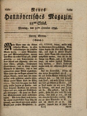 Neues hannoversches Magazin (Hannoversche Anzeigen) Montag 31. Oktober 1796