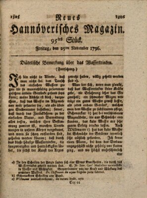 Neues hannoversches Magazin (Hannoversche Anzeigen) Freitag 25. November 1796