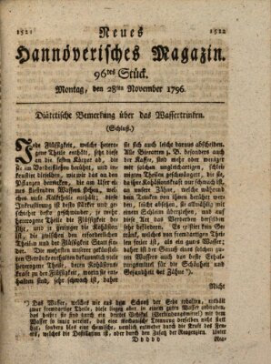 Neues hannoversches Magazin (Hannoversche Anzeigen) Montag 28. November 1796