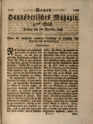 Neues hannoversches Magazin (Hannoversche Anzeigen) Freitag 2. Dezember 1796