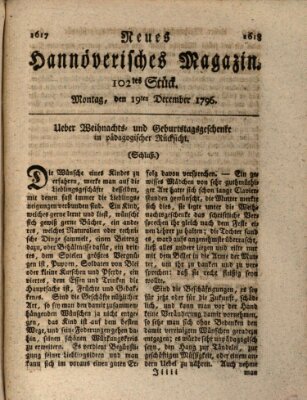 Neues hannoversches Magazin (Hannoversche Anzeigen) Montag 19. Dezember 1796